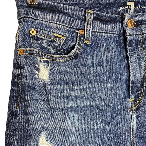 7 For All Mankind The High Waist Ankle Skinny Distresssed Raw Hem Jeans 29 - Picture 4 of 16